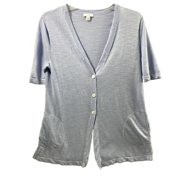 J. Jill Cardigan Sweater Womens XS Light Blue Short‎ Sleeve Linen Blend Coastal - Picture 1 of 10